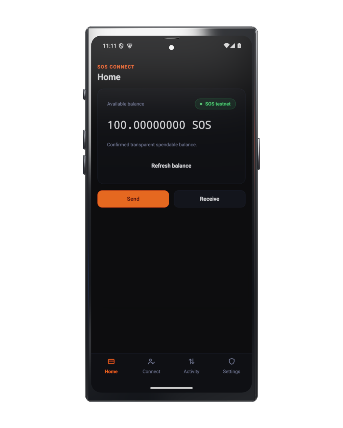 SOS Connect native Android wallet showing contact payments